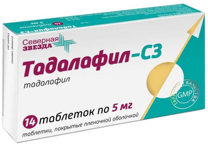 картинка Тадалафил-СЗ таблетки п/о пленочной 5 мг №14, Северная звезда ЗАО