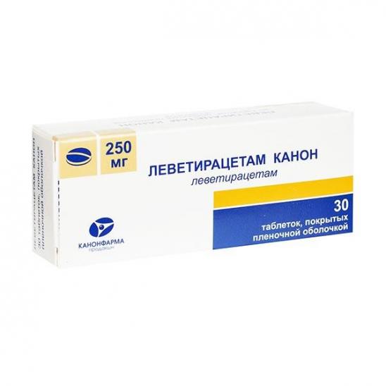 картинка Леветирацетам Канон таблетки покрытые пленочной оболочкой, 250 мг, уп. контурн. яч. №30