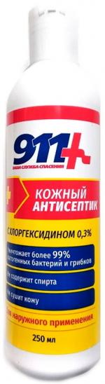 картинка 911 АНТИСЕПТИК КОЖНЫЙ С ХЛОРГЕКСИДИНОМ 0,3% СР-ВО ДЕЗИНФ 300МЛ