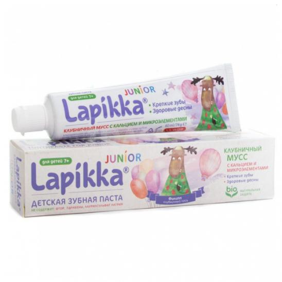 картинка Лапикка (Lapikka) Junior Зубная паста Клубничный мусс с кальцием и микроэлемента