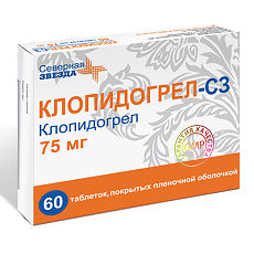 картинка Клопидогрел-СЗ таблетки покрыт.плен.об. 75 мг, 60 шт. Северная Звезда