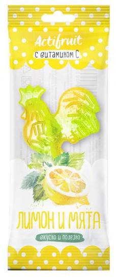 картинка Карамель леденцовая Актифрут 17 г с витамином С со вкусом лимона с мятой, Гуслица ООО