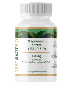 Restartbio, Магний (цитрат) + витамин B6 (p-5-p), капсулы, 120 шт.