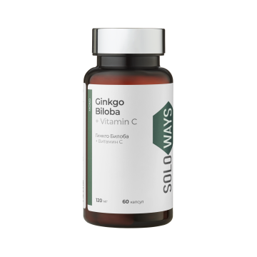 SOLOWAYS, Гинкго Билоба + Витамин С (для работы мозга), капсулы, 60 шт.